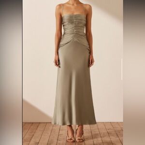 LUXE RUCHED BODICE MIDI DRESS - EUCALYPTUS